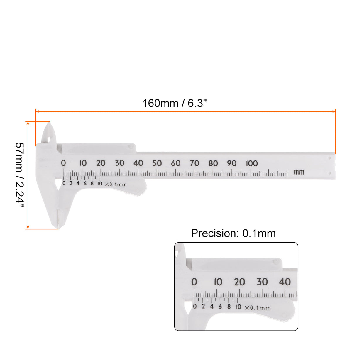 Uxcell 10pcs Mini Plastic Vernier Caliper 100mm Single Scale Metric Sliding Gauge Measuring Tool Ruler, White