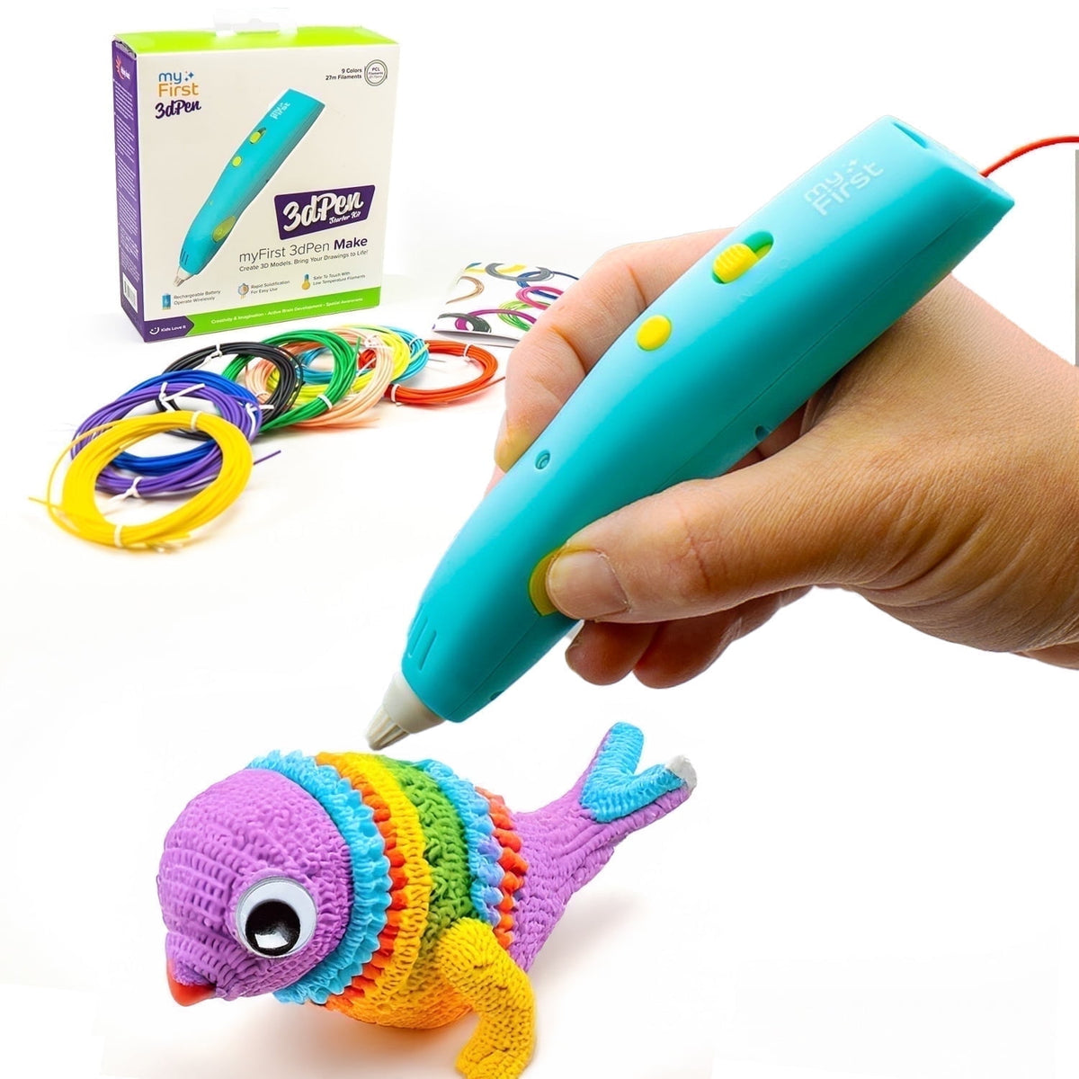 myFirst 3D Pen Make (Red) Starter Kit-Wireless, Rechargeable, 6 PCL Filaments (Ages 5-15)